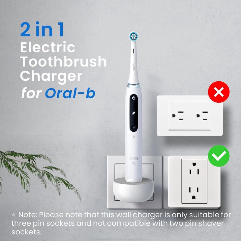 CoolSmile 2-in-1 Wall Charger for Oral-B Braun Electric Toothbrush, 3-Port US Plug Charger Base for Oral B Genius Pro Smart Vitality Kids io2 io3 io4 io5 io6 Serie, IPX5, White - Image 3